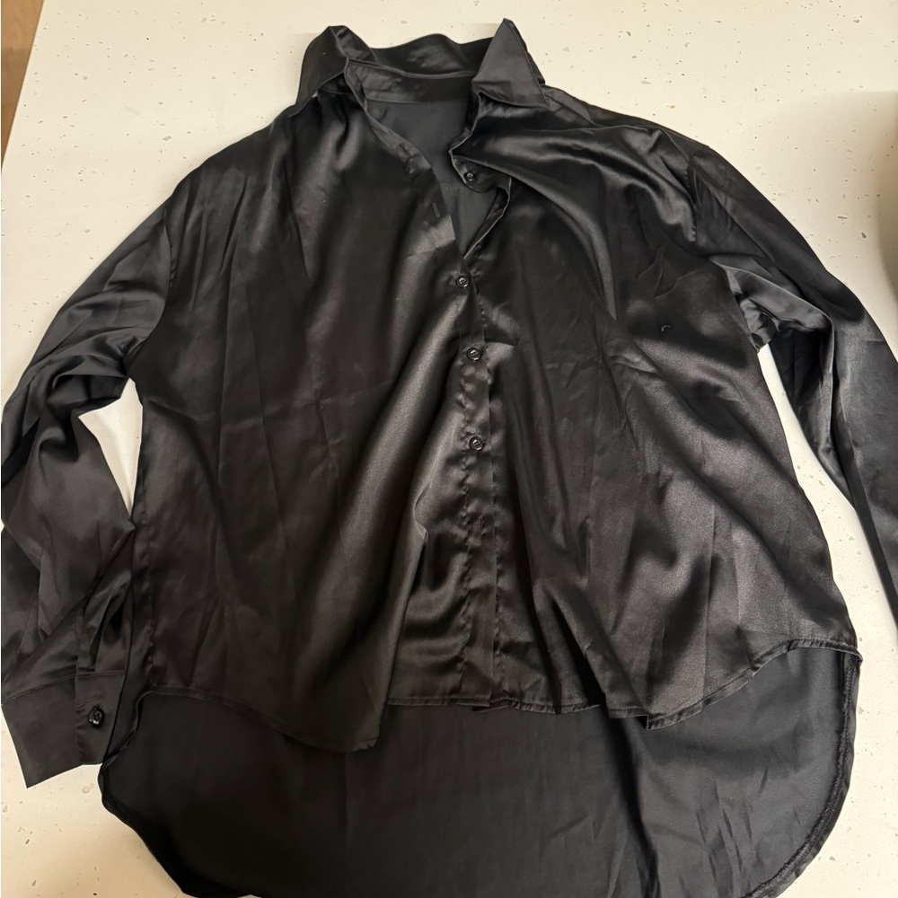 Zara black satin button down